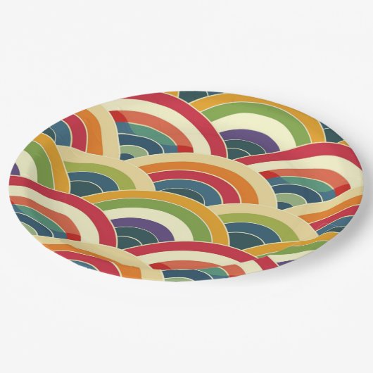 Farbenfroh Boho Rainbow Pappteller (Schrägansicht)
