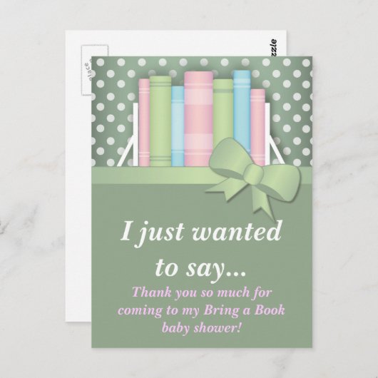 Farbenfroh bringen ein Buch Baby Dusche Danke Postkarte (Vorne/Hinten)