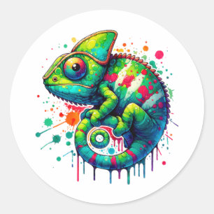 Farbenfroh Chameleon - Lebhaftes Regenbogentier Runder Aufkleber