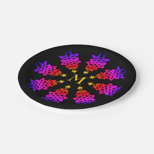 farbenfroh | CHRISTMAS TREE | Monogramm Pappteller (Schrägansicht)