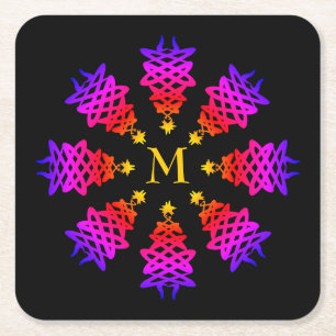 farbenfroh CHRISTMAS TREE Monogramm Rechteckiger Pappuntersetzer