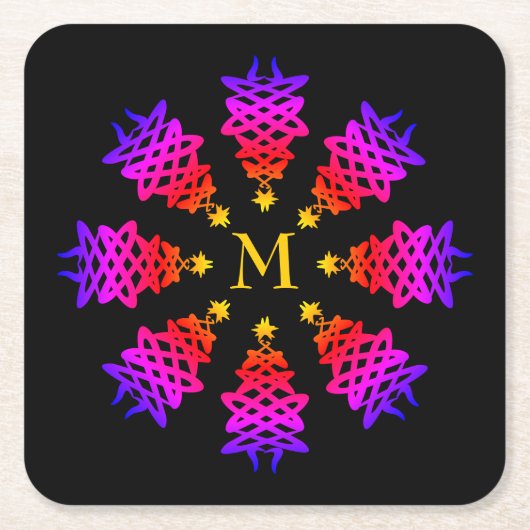 farbenfroh | CHRISTMAS TREE | Monogramm Rechteckiger Pappuntersetzer (Vorderseite)