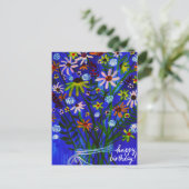 farbenfroh Daisy Bouquet Blue Colorful Birthday Postkarte (Stehend Vorderseite)