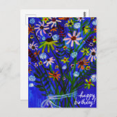 farbenfroh Daisy Bouquet Blue Colorful Birthday Postkarte (Vorne/Hinten)