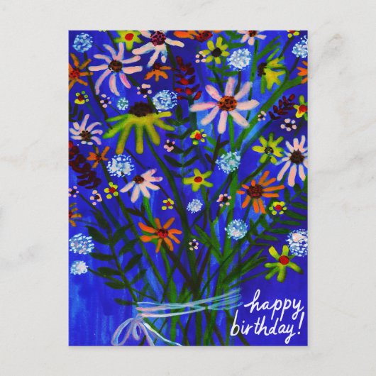 farbenfroh Daisy Bouquet Blue Colorful Birthday Postkarte (Vorderseite)