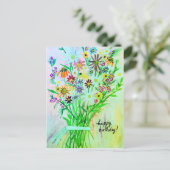 farbenfroh Daisy Bouquet Happy Birthday Green Postkarte (Stehend Vorderseite)