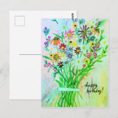 farbenfroh Daisy Bouquet Happy Birthday Green Postkarte (Vorne/Hinten)