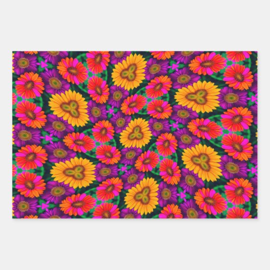 farbenfroh Daisy Bouquet Pattern Geschenkpapier Set (Vorderseite 3)