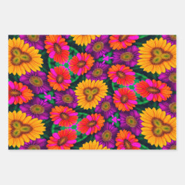 farbenfroh Daisy Bouquet Pattern Geschenkpapier Set