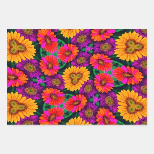 farbenfroh Daisy Bouquet Pattern Geschenkpapier Set (Vorderseite)