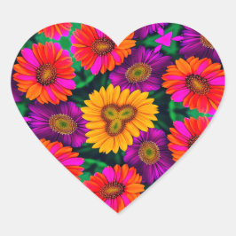 farbenfroh Daisy Bouquet Pattern Herz-Aufkleber