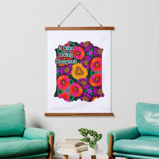 farbenfroh Daisy Bouquet Pattern Wandteppich Mit Holzrahmen (Wohnzimmer)