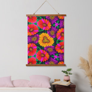 farbenfroh Daisy Bouquet Pattern Wandteppich Mit Holzrahmen