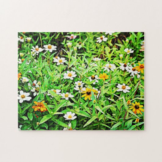 Farbenfroh Daisy Zinnia Blumengarten Puzzle (Horizontal)