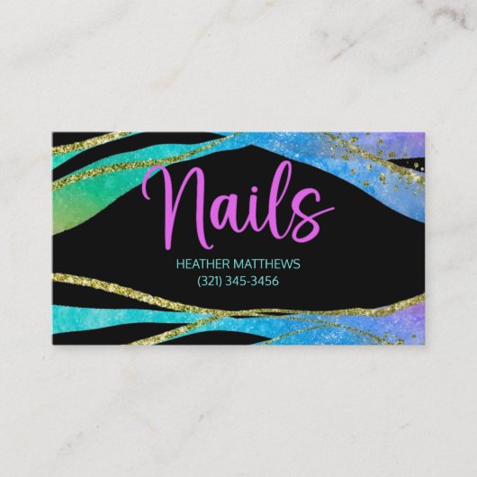Farbenfroh Elegantes Gold auf den Nägeln des Schwa Visitenkarte (Vorderseite)