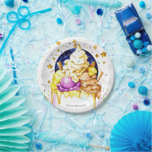 Farbenfroh, essbar Swirt Ice Creme Geburtstag Pappteller