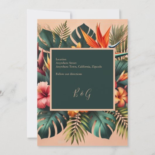 farbenfroh, exotisch hawaiisch-tropisch Save the D Einladung (Rückseite)