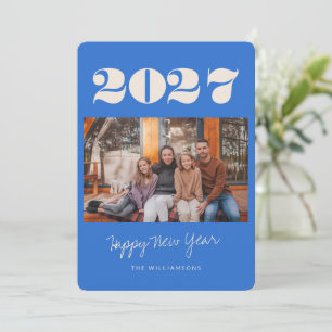 Farbenfroh französisches Blue Two Foto 2025 Neues Feiertagskarte