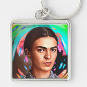 Farbenfroh Frida Kahlo Toon Portrait Paint Spritze Schlüsselanhänger (Vorne)