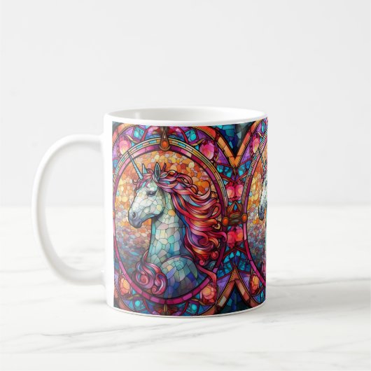 Farbenfroh gestanztes Glas Einhorn Kaffeetasse (Links)