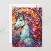 Farbenfroh gestanztes Glas Einhorn Postkarte (Vorne/Hinten)