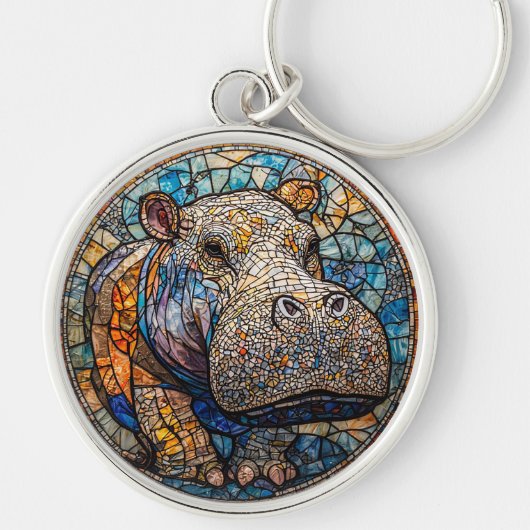 Farbenfroh gestanztes Glas Hippo Schlüsselanhänger (Vorne)