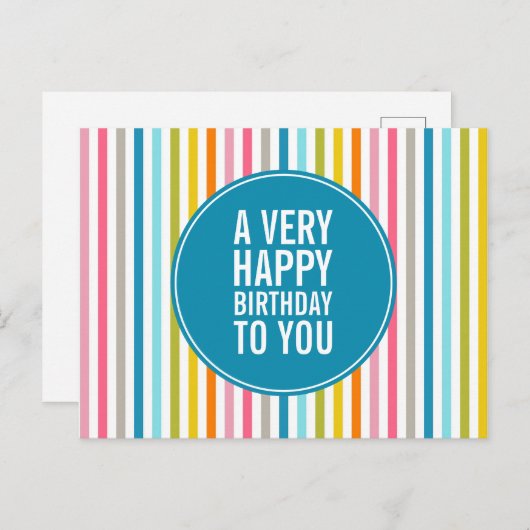 Farbenfroh gestreift einen sehr glücklichen Geburt Postkarte (Vorne/Hinten)