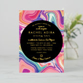 Farbenfroh Groovy Pink Lila Marbling Bat Mitzvah Folieneinladung (Stehend vorne)