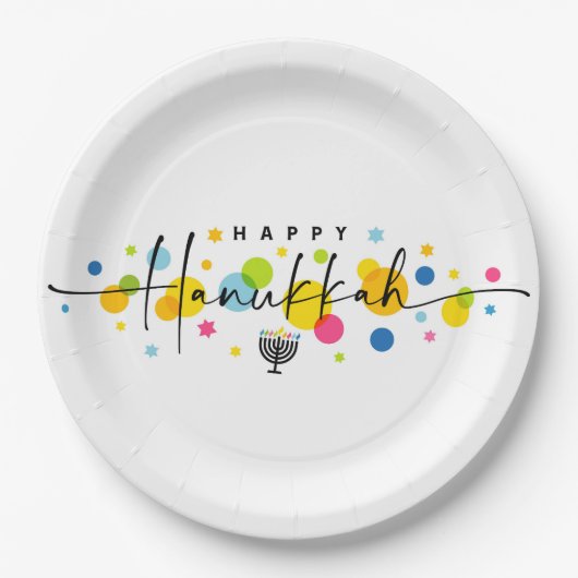 farbenfroh Hanukkah Pappteller (Vorderseite)
