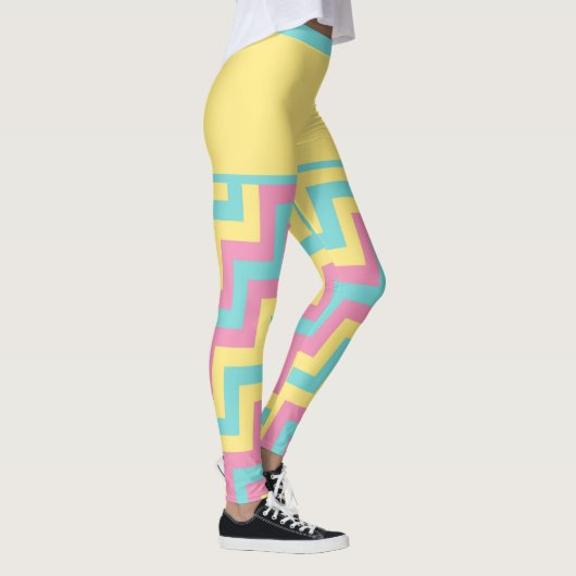 Farbenfroh hell Moderne geometrische Zickzack w/he Leggings (Rechts)