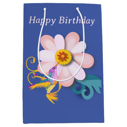 Farbenfroh Humming Bird editierbar Mittlere Geschenktüte (Vorderseite)