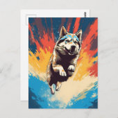 farbenfroh Husky Postkarte (Vorne/Hinten)
