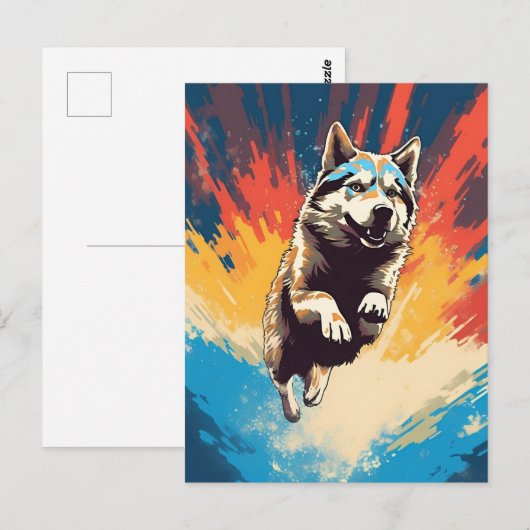 farbenfroh Husky Postkarte (Vorne/Hinten)