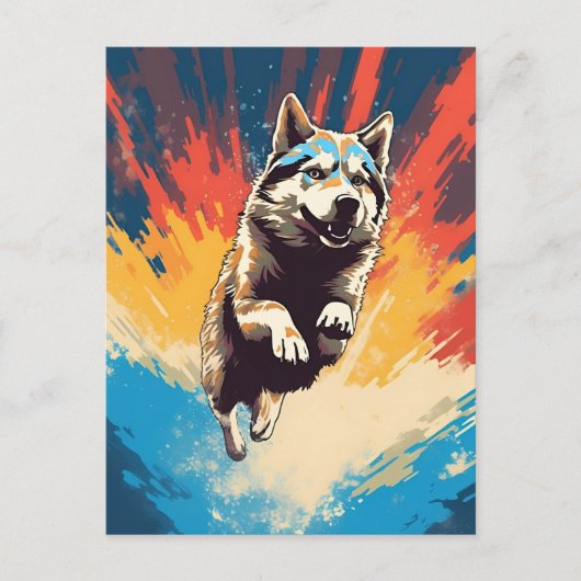 farbenfroh Husky Postkarte (Vorderseite)