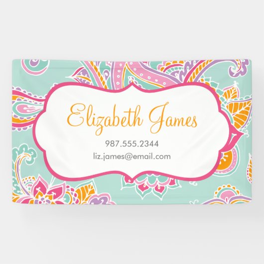 Farbenfroh Illustriert Bohemisch Paisley Henna Banner (Horizontal)