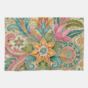 farbenfroh indonesisch Batik floral Boho Rustikal Geschirrtuch