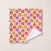 Farbenfroh Lächeln Glückliche Gesichter mit Herzen Badhandtuch Set (Waschlappen)