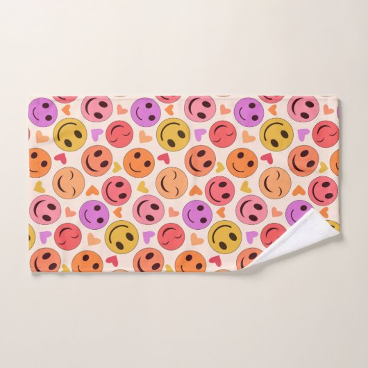Farbenfroh Lächeln Glückliche Gesichter mit Herzen Badhandtuch Set (Handtuch)