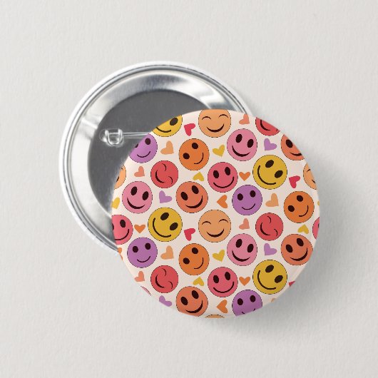 Farbenfroh Lächeln Glückliche Gesichter mit Herzen Button (Vorne & Hinten)