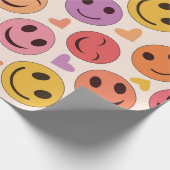 Farbenfroh Lächeln Glückliche Gesichter mit Herzen Geschenkpapier (Ecke)