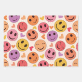 Farbenfroh Lächeln Glückliche Gesichter mit Herzen Geschenkpapier Set (Vorderseite 3)