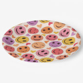 Farbenfroh Lächeln Glückliche Gesichter mit Herzen Pappteller (Schrägansicht)
