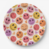 Farbenfroh Lächeln Glückliche Gesichter mit Herzen Pappteller (Vorderseite)