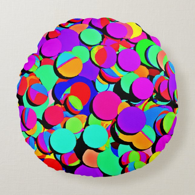 Farbenfroh lebendiges Retro-Revival-Muster Rundes Kissen (Vorderseite)