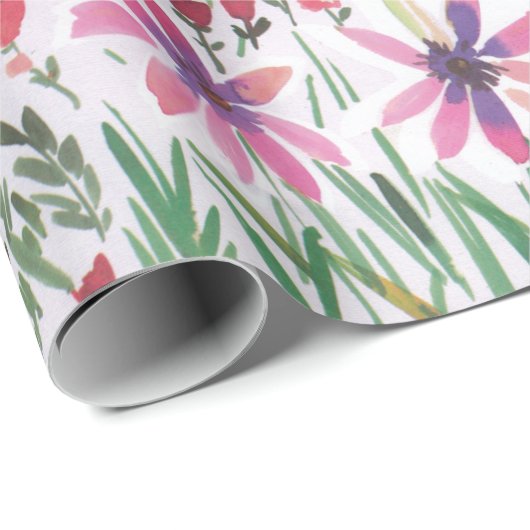 Farbenfroh, lebhaft Wasserfarbe Floral botanisch Geschenkpapier (Rolleneckpunkt)