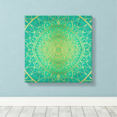 Farbenfroh Mandala Gold Smarald Green Leinwanddruck (Insitu (Holzboden))