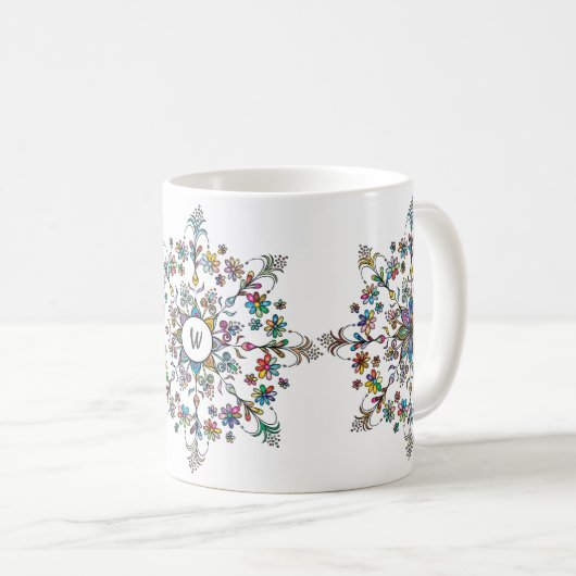 Farbenfroh Mandala Mit Monogramm Kaffeetasse (VorderseiteRechts)