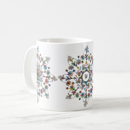 Farbenfroh Mandala Mit Monogramm Kaffeetasse (Vorderseite Links)