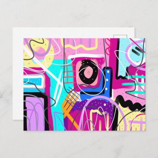 Farbenfroh, maximalistisch, ausdrucksstark Abstrak Postkarte (Vorne/Hinten)