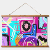 Farbenfroh, maximalistisch, ausdrucksstark Abstrak Wandteppich Mit Holzrahmen (Vorne)